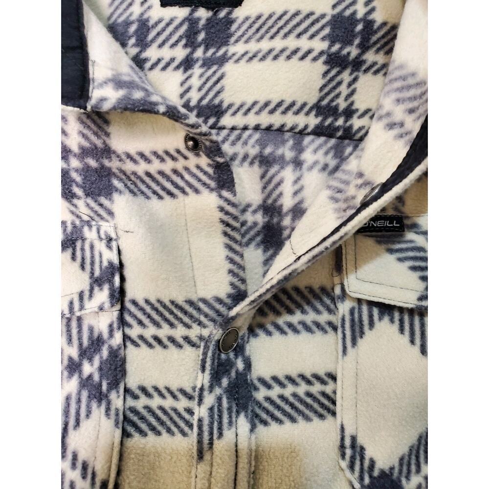 O’Neill Men’s Plaid Fleece Shacket Size L/XL Snap Front Black White Checkered - Picture 9 of 11
